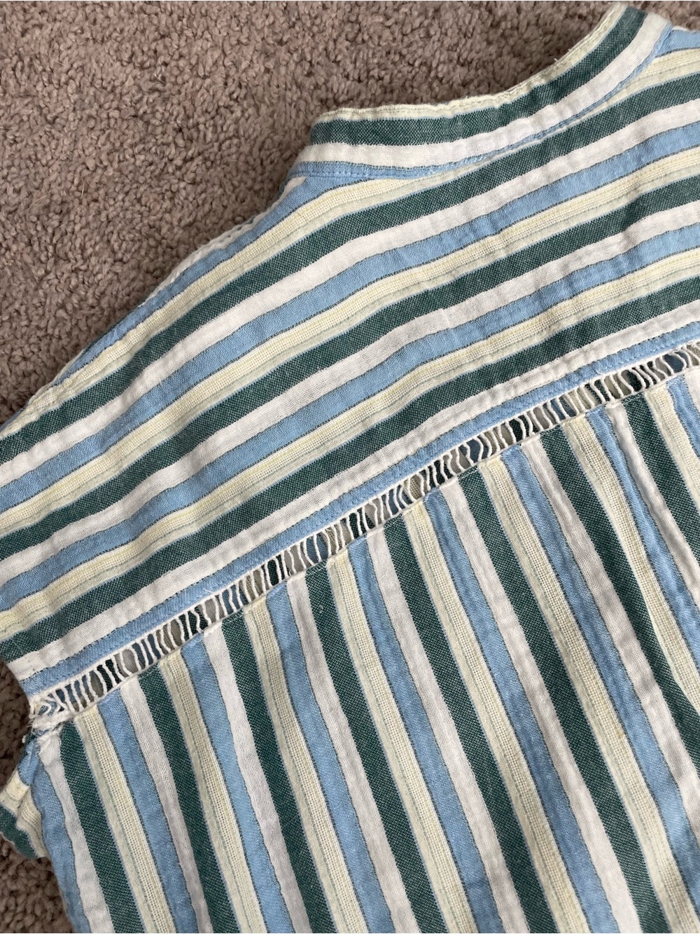 Pilcro by Anthropologie Blue Green Striped Linen Blend Henley Top - Picture 4 of 4